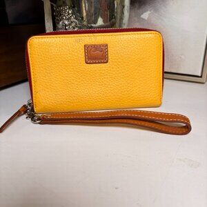 Dooney & Bourke Pebble Leather Zip Around Wallet Yellow Wristlet Wallet Designer